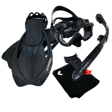 PROMATE Scuba Dive Panoramic PURGE Mask Dry Snorkel Snorkeling Fins Gear Set
